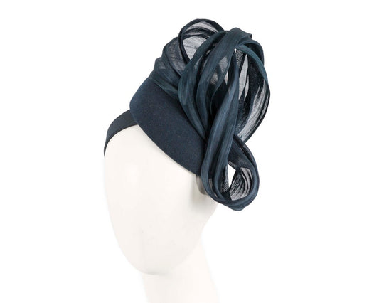 Bespoke navy pillbox with bow by Fillies Collection-0