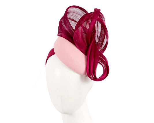 Bespoke pink burgundy pillbox with bow by Fillies Collection-0