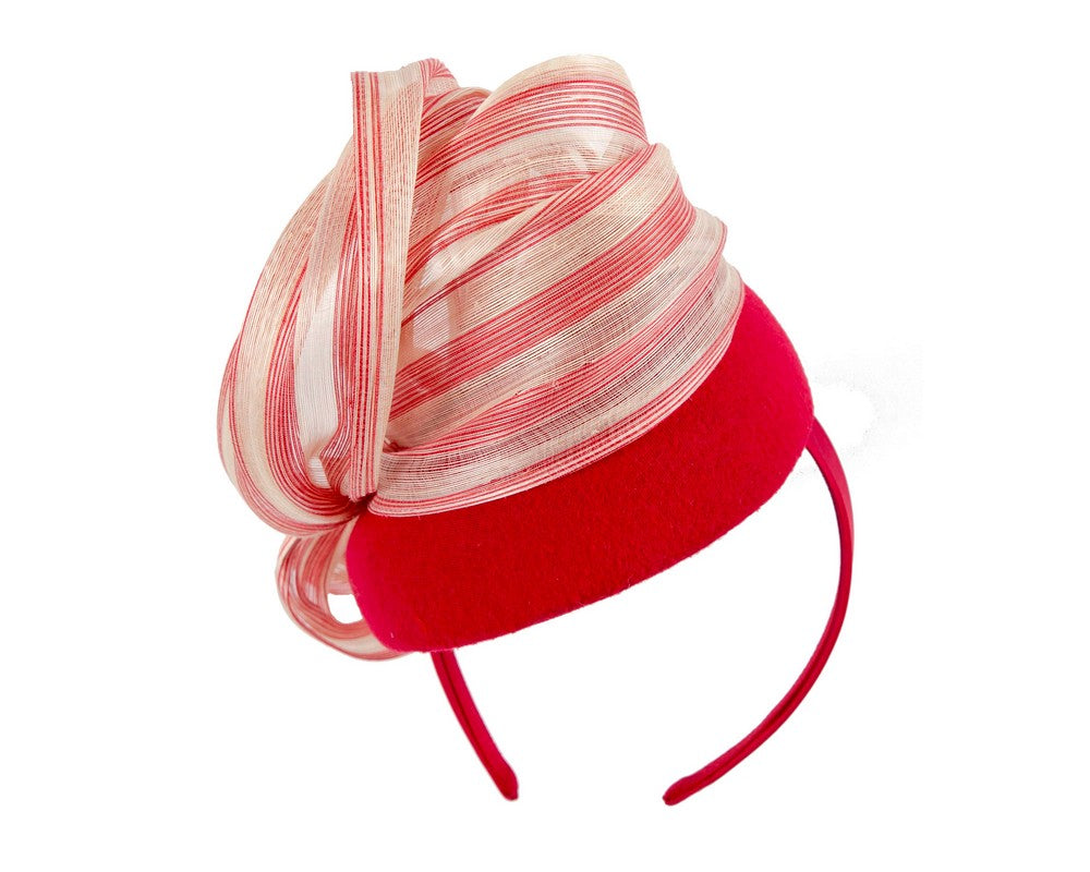 Bespoke red cream pillbox with bow by Fillies Collection