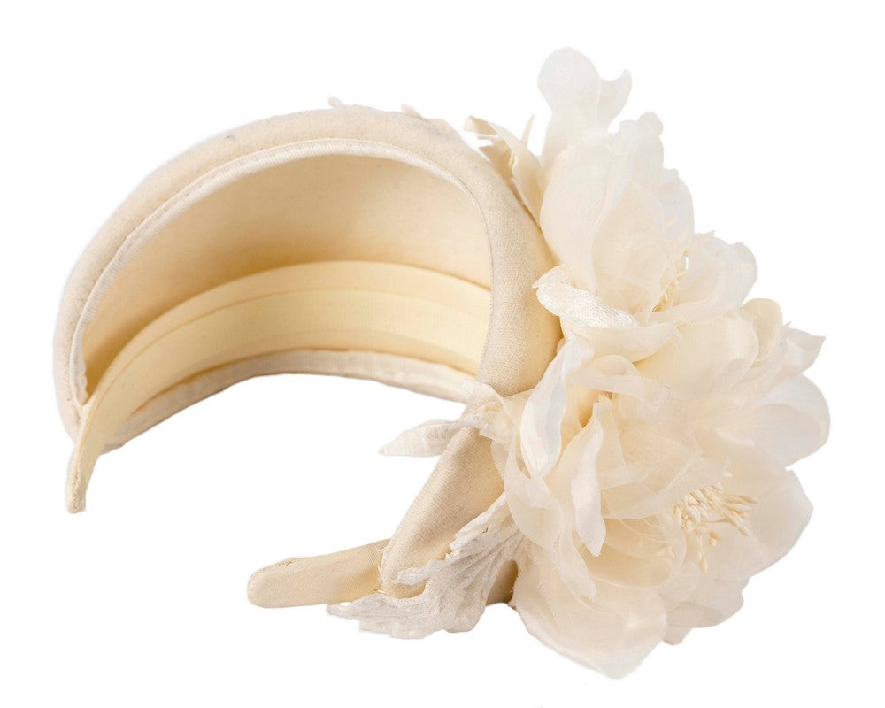Wide cream headband with silk flower