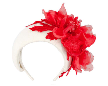 Wide cream headband with red silk flower-1