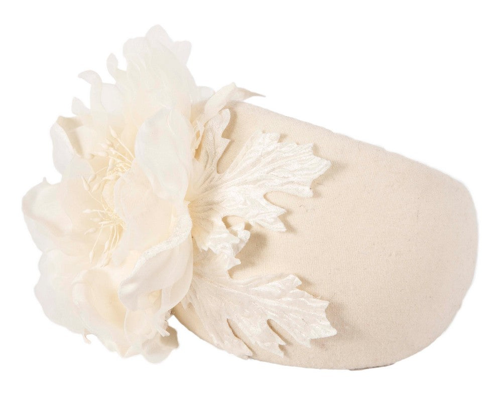 Wide cream headband with silk flower
