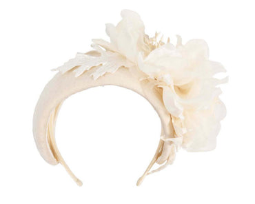 Wide cream headband with silk flower