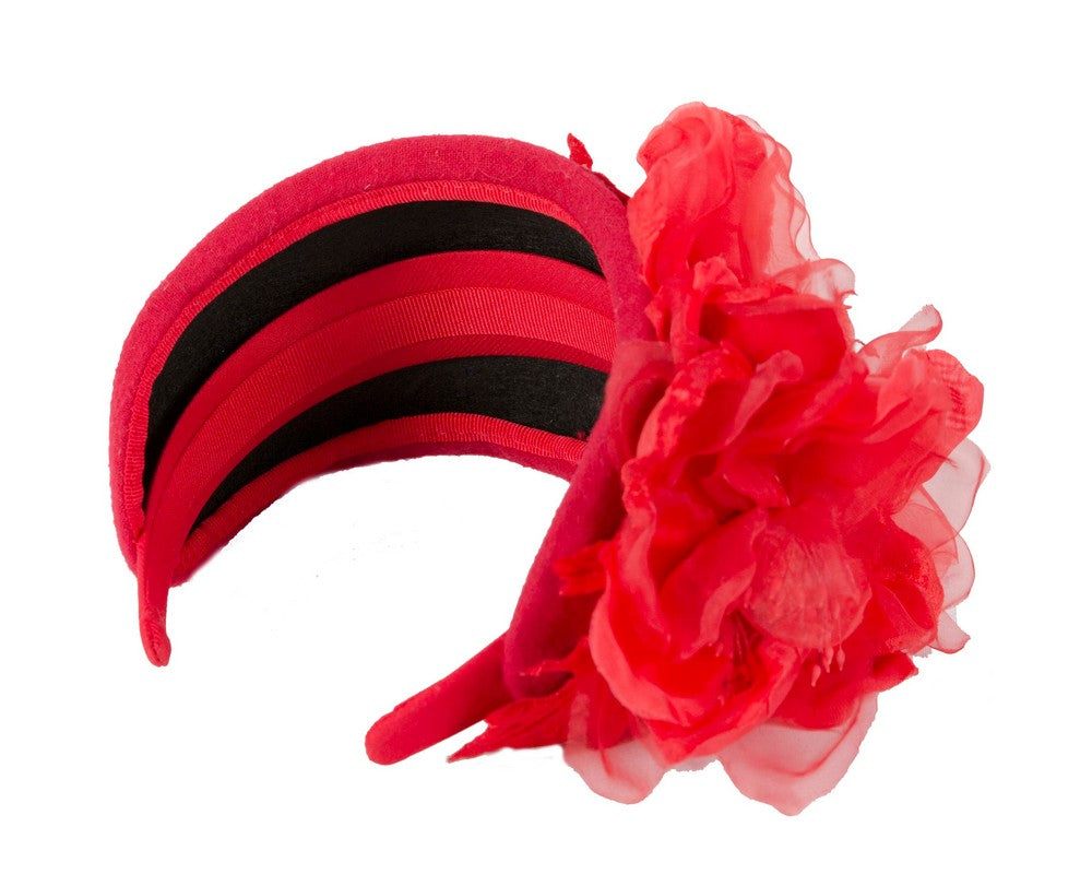 Wide red headband with silk flower-3