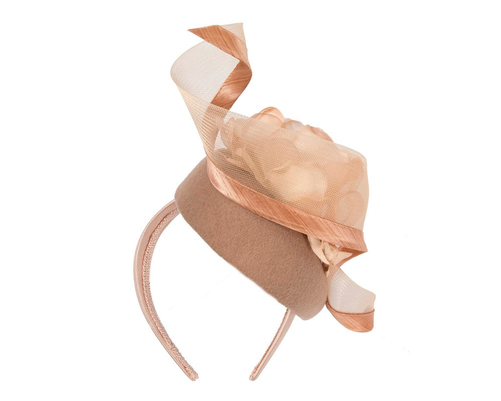 Beige winter pillbox fascinator with flower