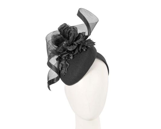 Black winter pillbox fascinator with flower-0