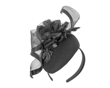 Black winter pillbox fascinator with flower-1
