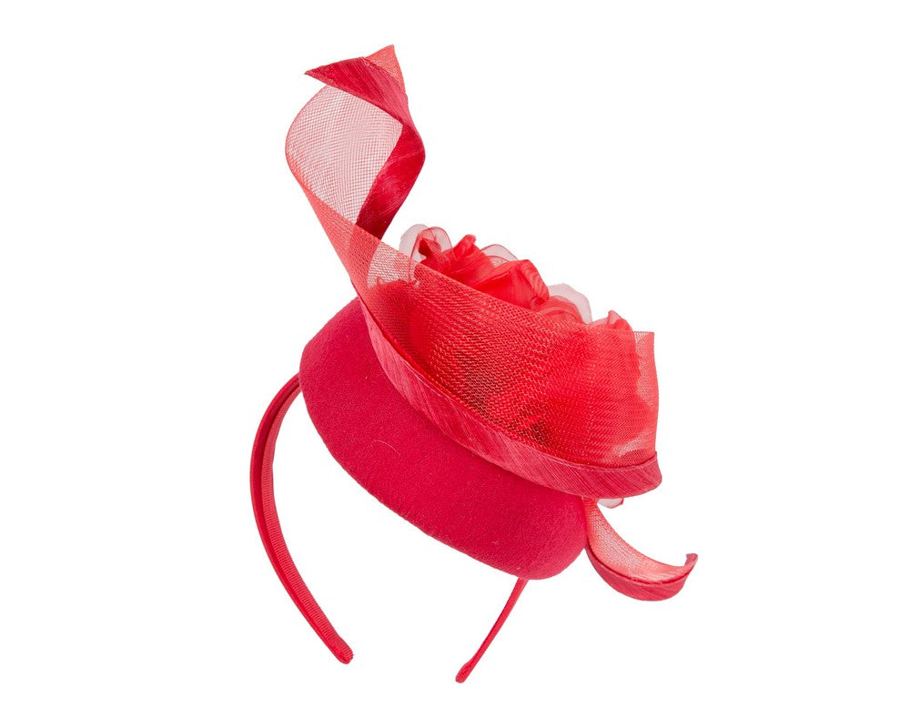 Red winter pillbox fascinator with flower-5