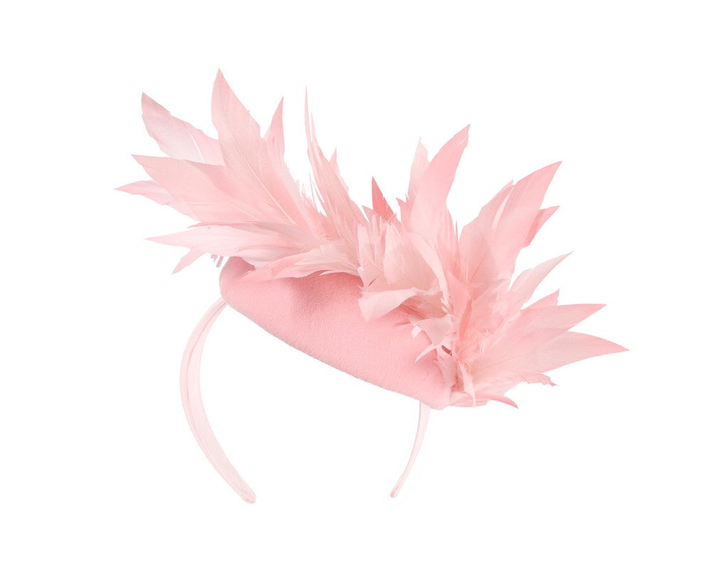 Pink feather winter facing fascinator