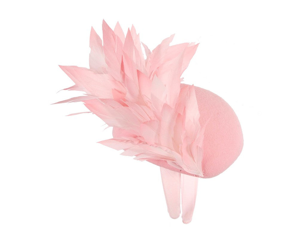 Pink feather winter facing fascinator