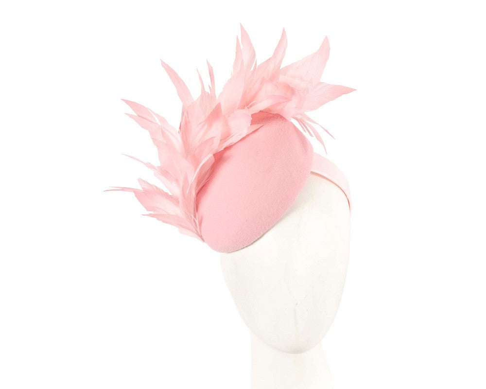 Pink feather winter facing fascinator