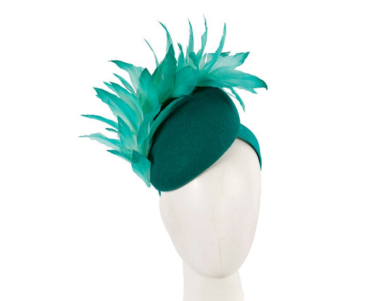 Teal feather winter facing fascinator