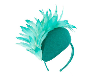 Teal feather winter facing fascinator