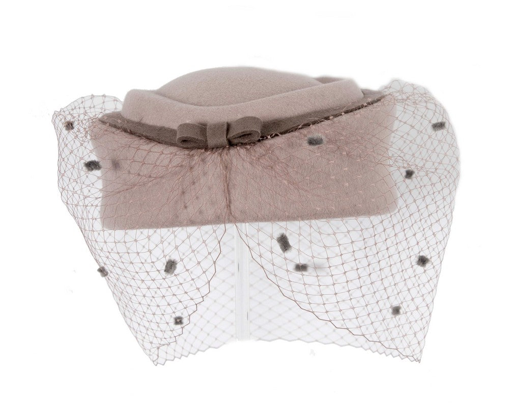 Large grey beret hat with face veil by Fillies Collection-4