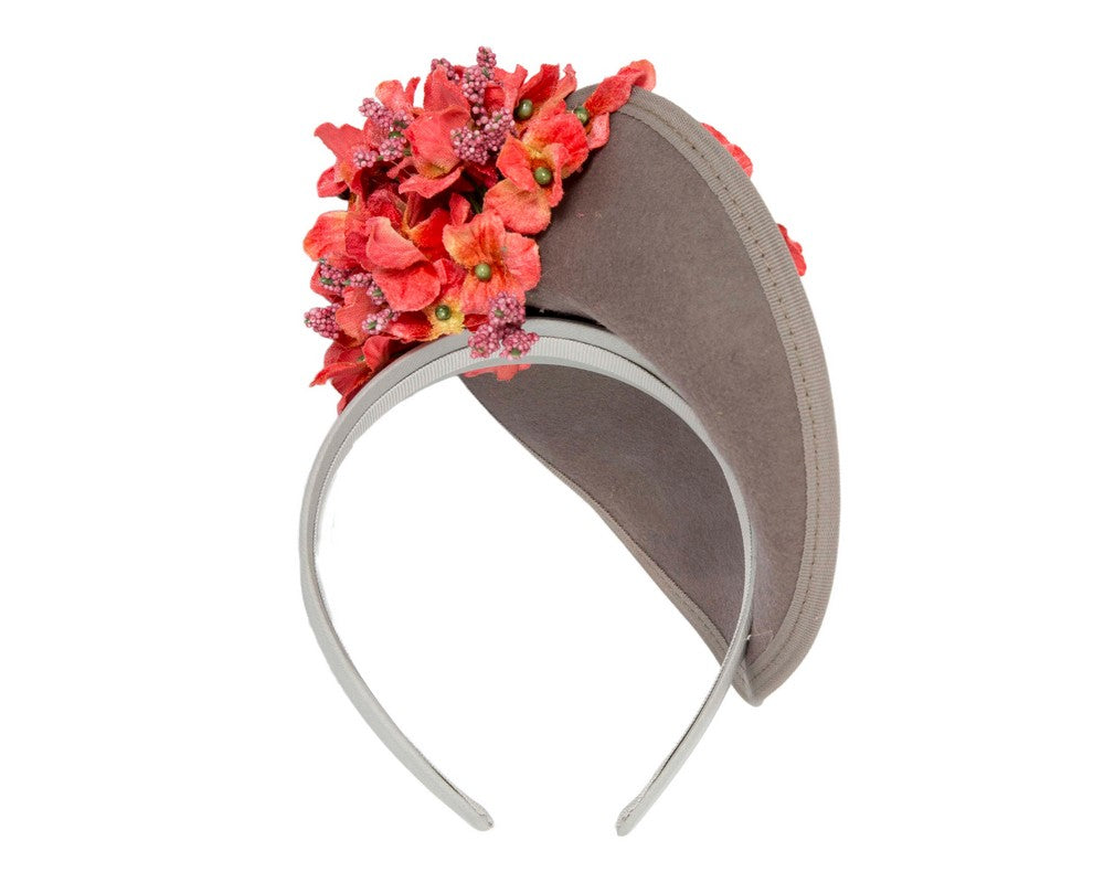 Grey and coral winter racing fascinator by Fillies Collection-4