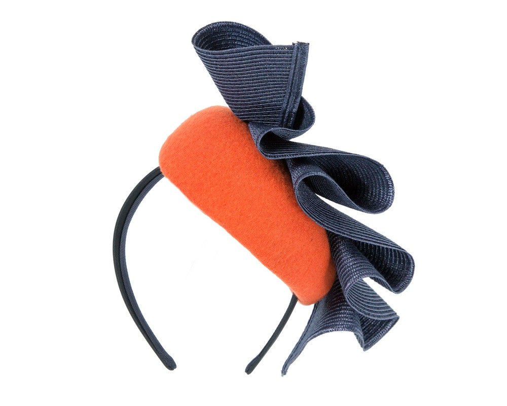 Orange & navy pillbox fascinator by Fillies Collection-5