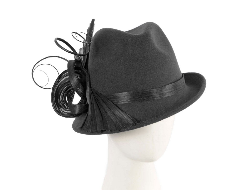 Black ladies winter fashion felt fedora hat by Fillies Collection F686-0