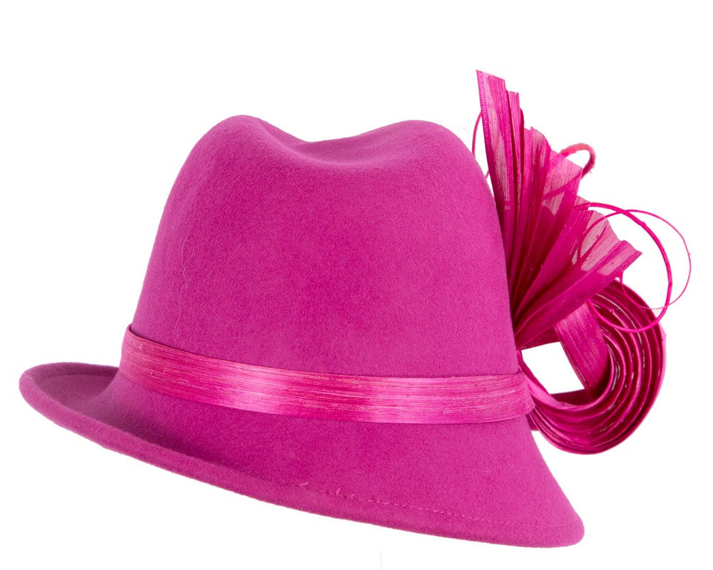 Fuchsia ladies winter fashion felt fedora hat by Fillies Collection F686-5