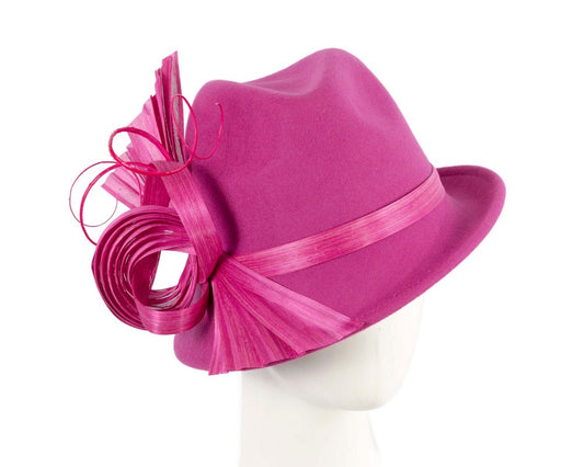 Fuchsia ladies winter fashion felt fedora hat by Fillies Collection F686-0