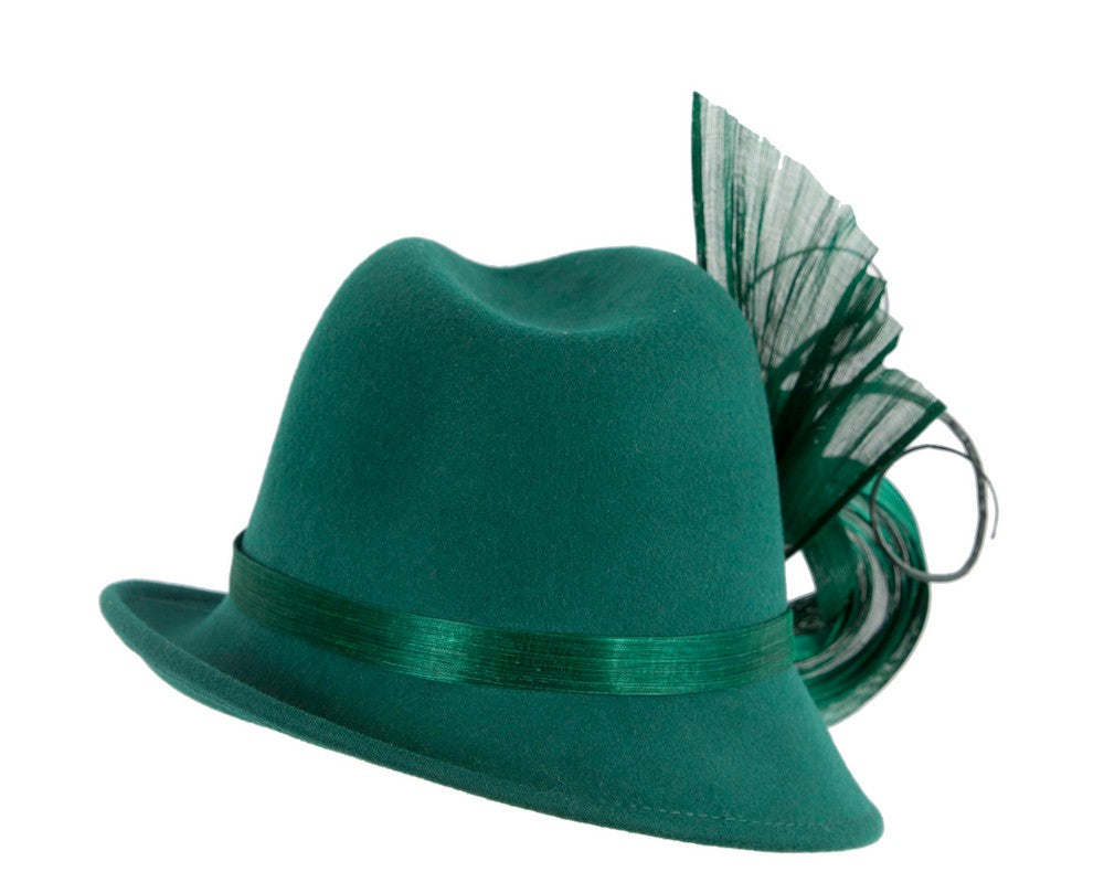 Green ladies winter fashion felt fedora hat by Fillies Collection F686
