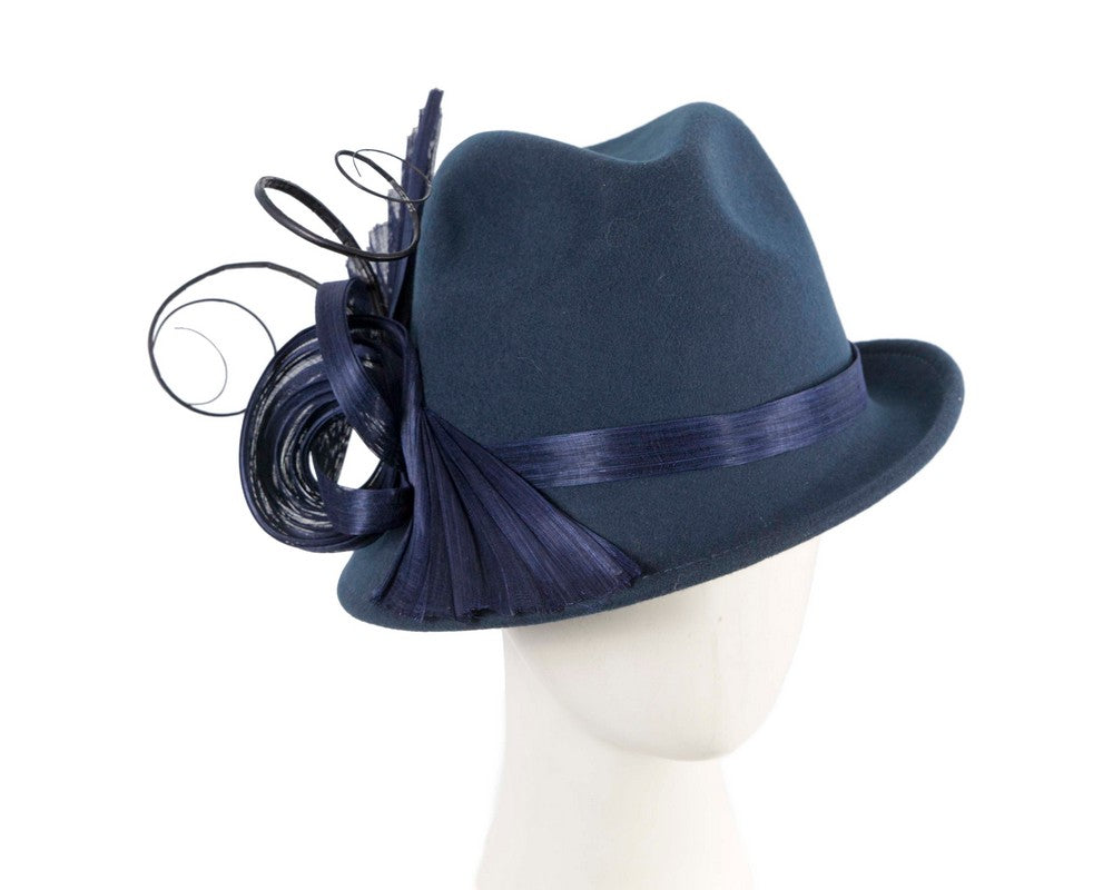 Navy ladies winter fashion felt fedora hat by Fillies Collection F686-0