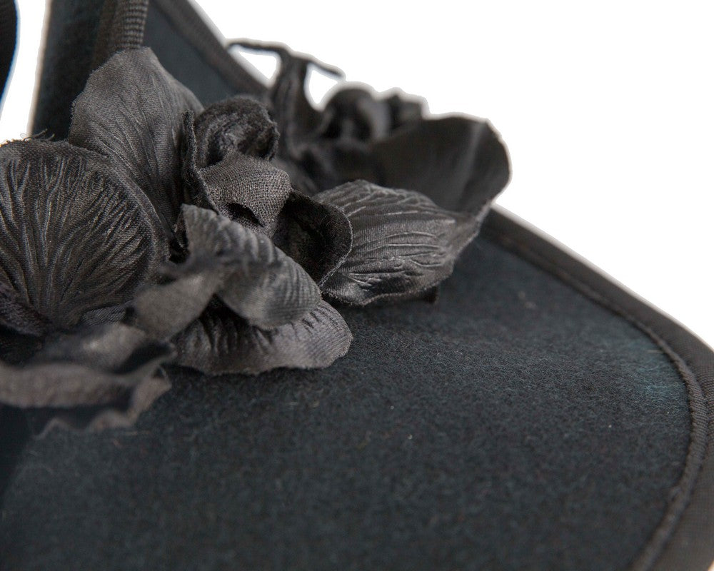 Black winter felt fascinator with orchid