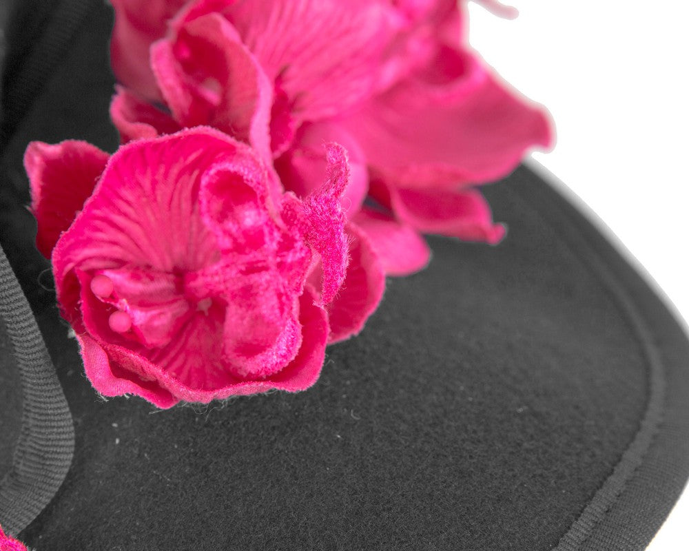 Black and fuchsia winter felt fascinator with orchid