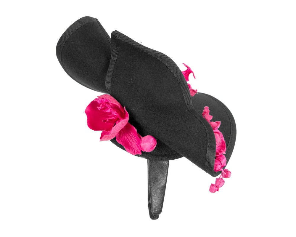 Black and fuchsia winter felt fascinator with orchid