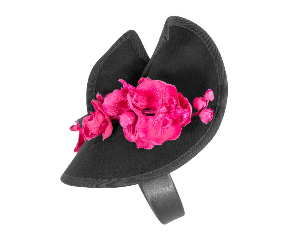 Black and fuchsia winter felt fascinator with orchid