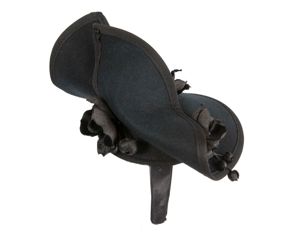 Black winter felt fascinator with orchid