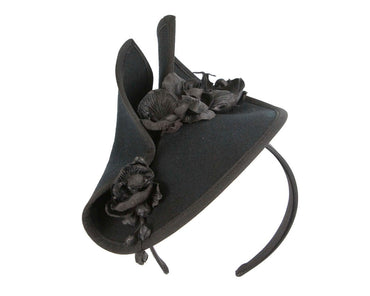 Black winter felt fascinator with orchid