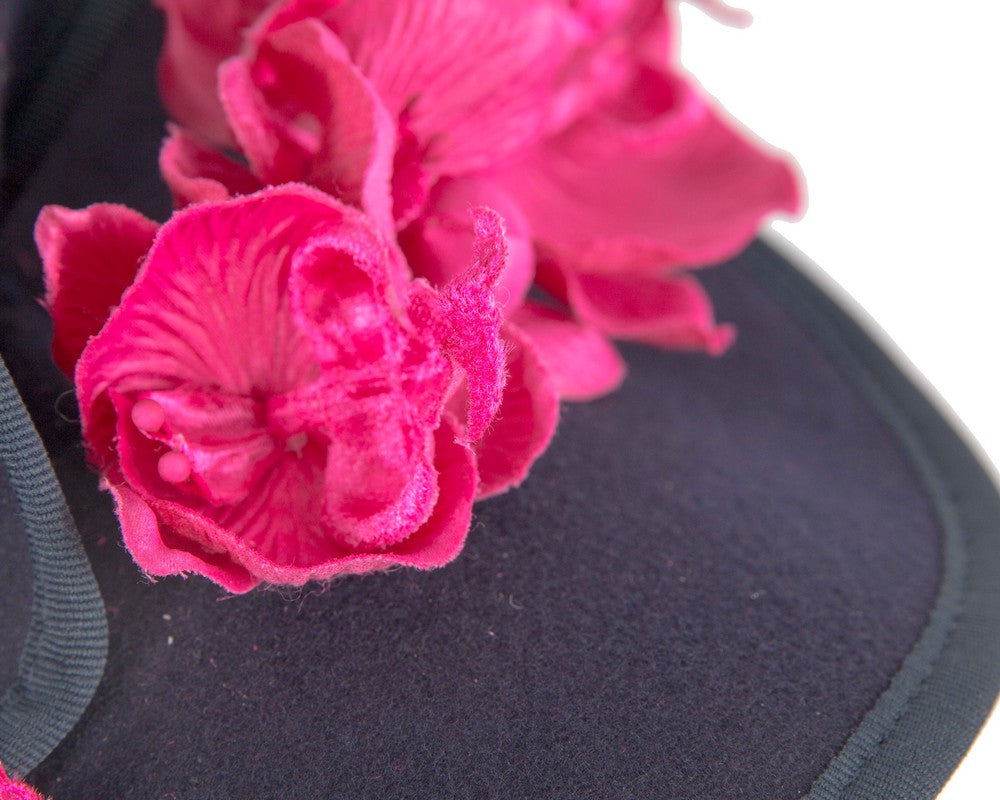 Navy and fuchsia winter felt fascinator with orchid