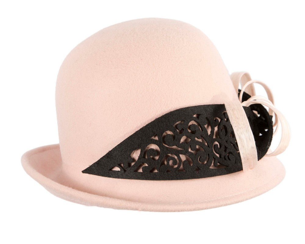 Felt beige & black cloche hat by Fillies Collection-5