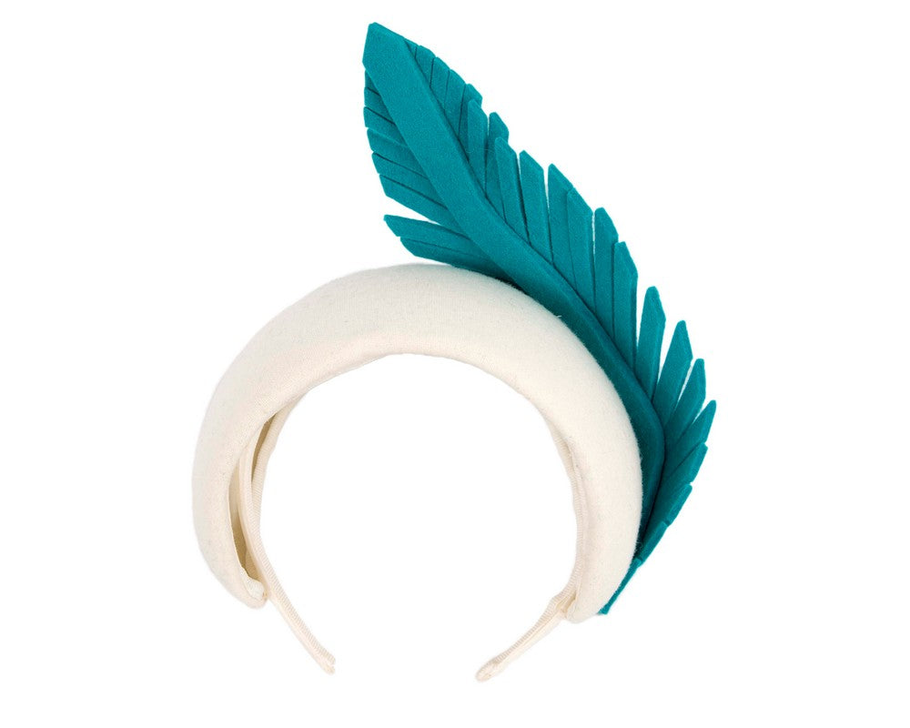 Bespoke cream & turquoise winter racing fascinator headband-3