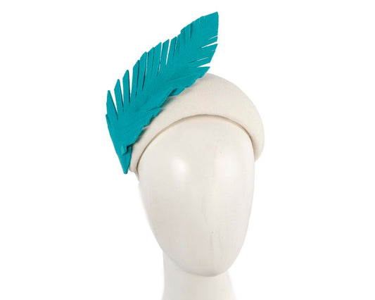 Bespoke cream & turquoise winter racing fascinator headband-0