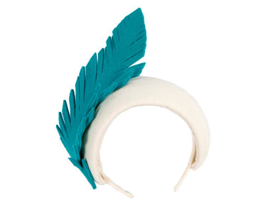 Bespoke cream & turquoise winter racing fascinator headband-1