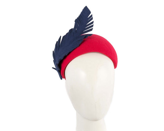 Bespoke red & navy winter racing fascinator headband-0