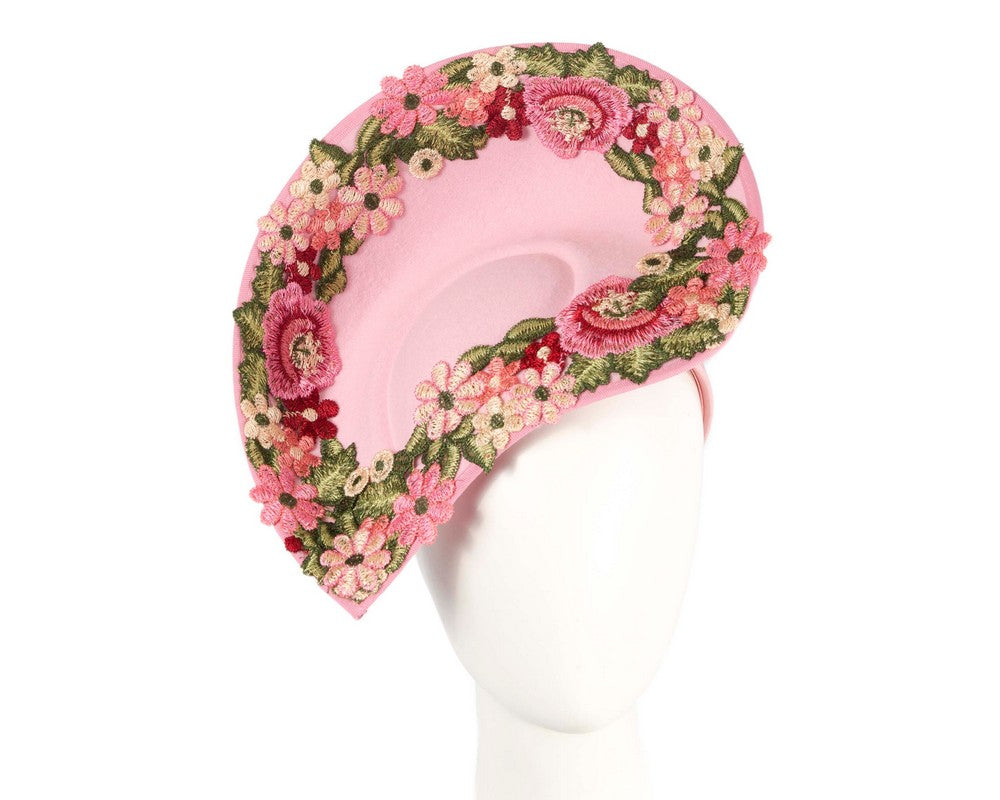 Floral Embroidered Pink Fascinator by Fillies Collection-0