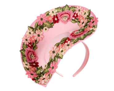 Floral Embroidered Pink Fascinator by Fillies Collection-1