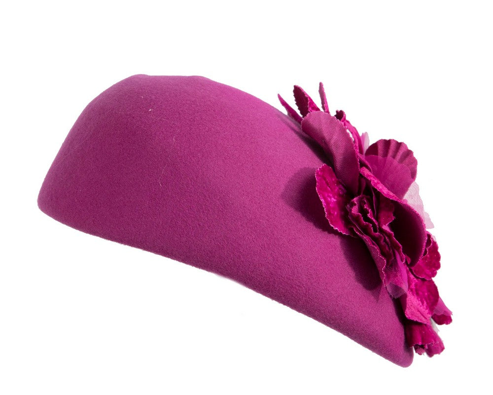 Fuchsia Wool Hat with Floral Accent - Winter Elegance-5