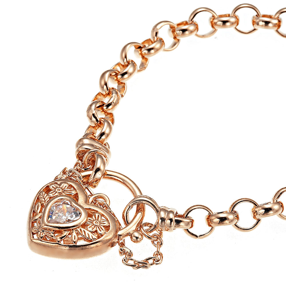 18ct Heavy Rose Gold Plated 6mm Belcher Chain Bracelet with a Filigree Locket - USA Made-4
