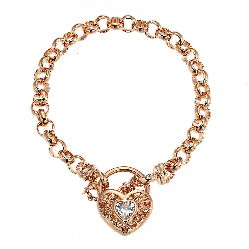 18ct Heavy Rose Gold Plated 6mm Belcher Chain Bracelet with a Filigree Locket - USA Made-0