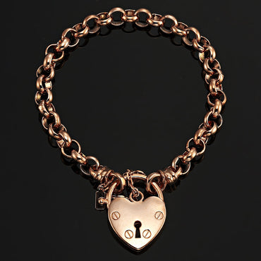 18ct Heavy Rose Gold Plated 6mm Belcher Chain Bracelet Featuring a Plain Locket- USA Made-1