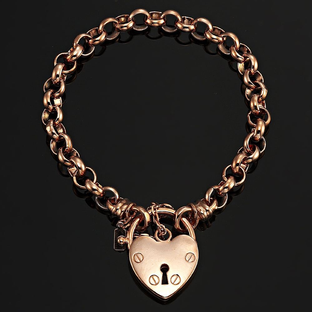 18ct Heavy Rose Gold Plated 6mm Belcher Chain Bracelet Featuring a Plain Locket- USA Made-1