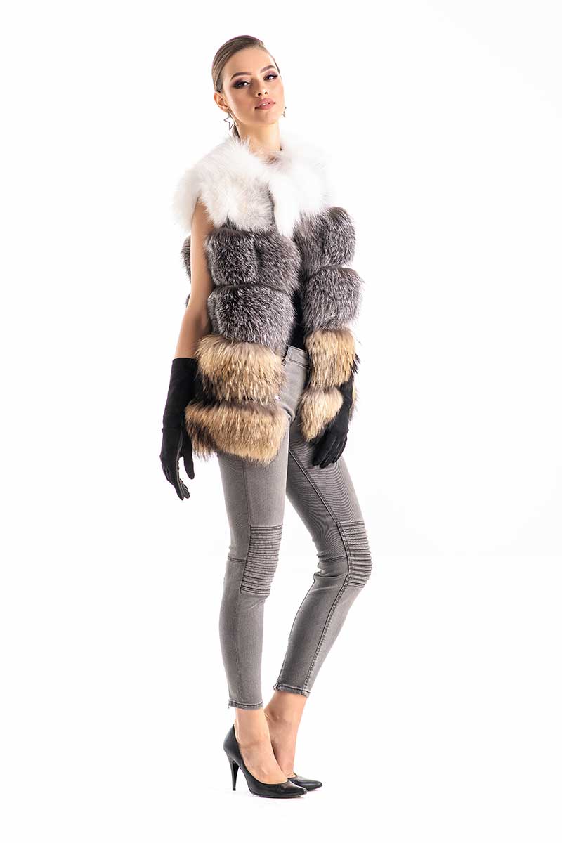 Multicolor Genuine Fox and Raccoon Fur Vest-2