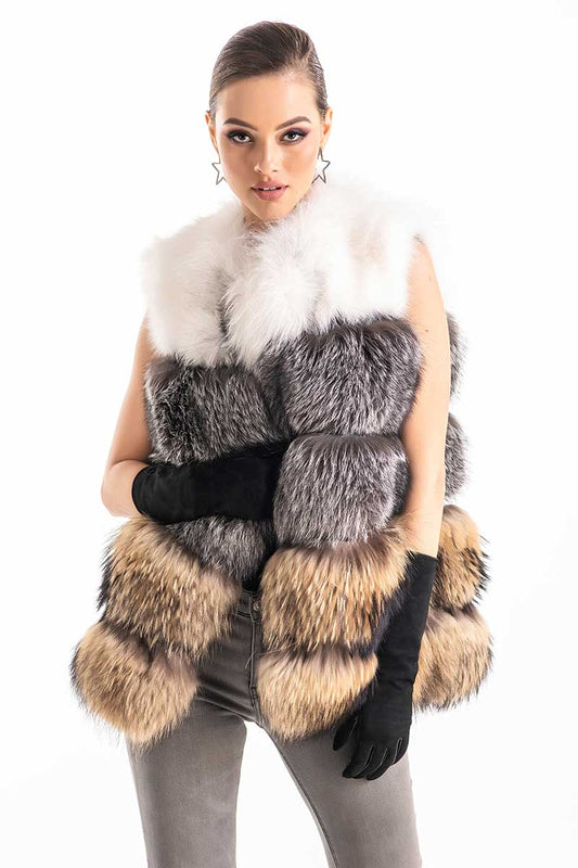 Multicolor Genuine Fox and Raccoon Fur Vest-0