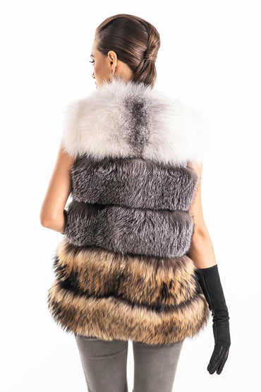 Multicolor Genuine Fox and Raccoon Fur Vest-1