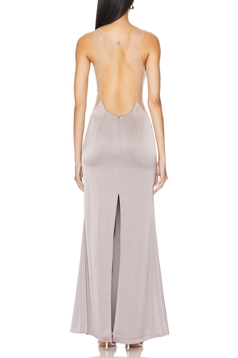 Katie May Plunging V-Neckline Hidden Zipper Skirt Back Slit Ruched Maxi Gown Dress-3