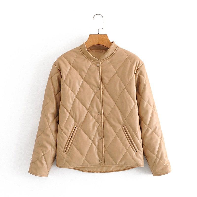 Giselle Womens Sheep Leather Quilted Parka Coat