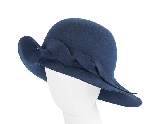 Exclusive wide brim navy felt hat by Max Alexander-0